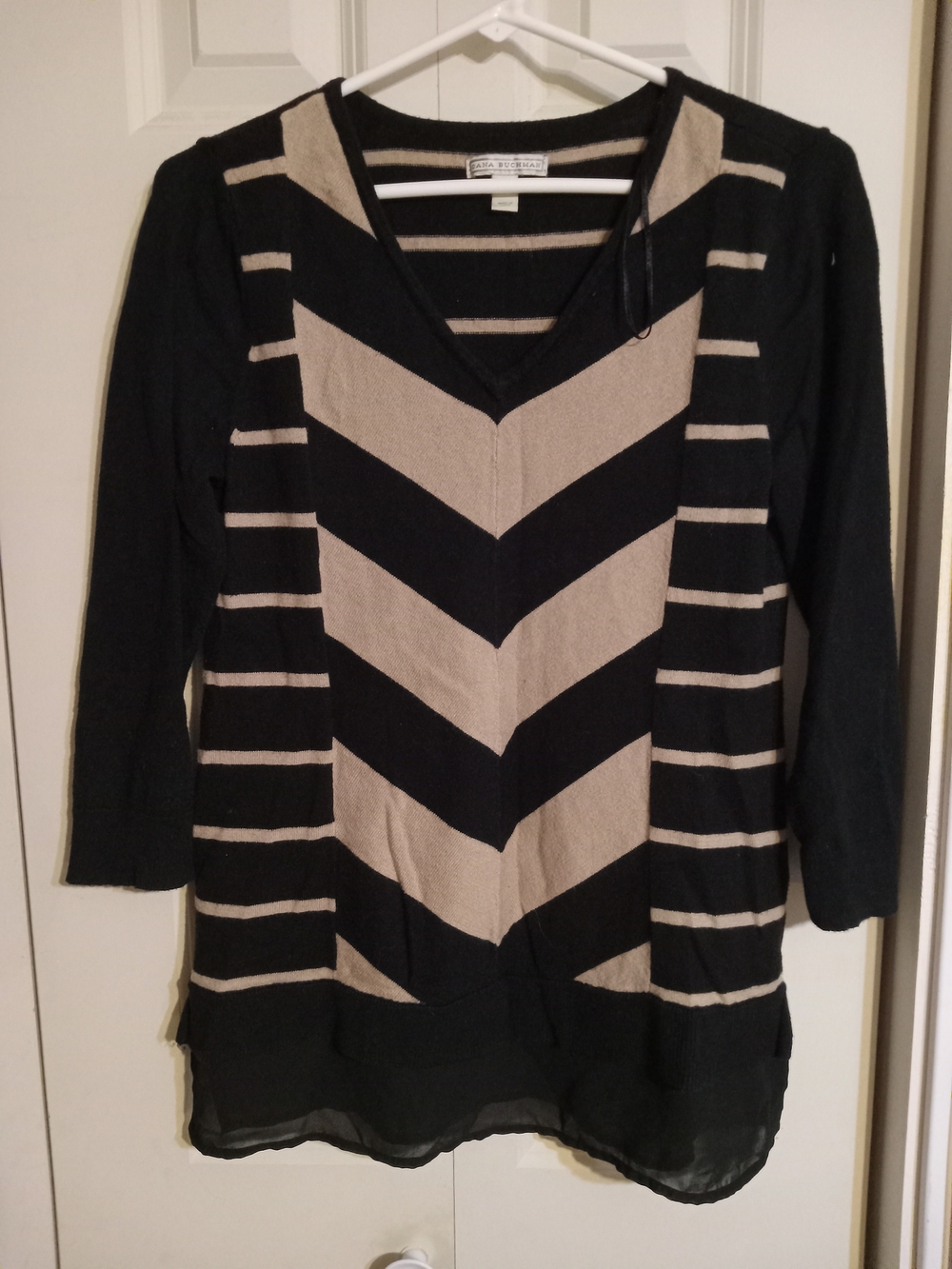 Dana Buchman Black and Beige Striped Knit Top